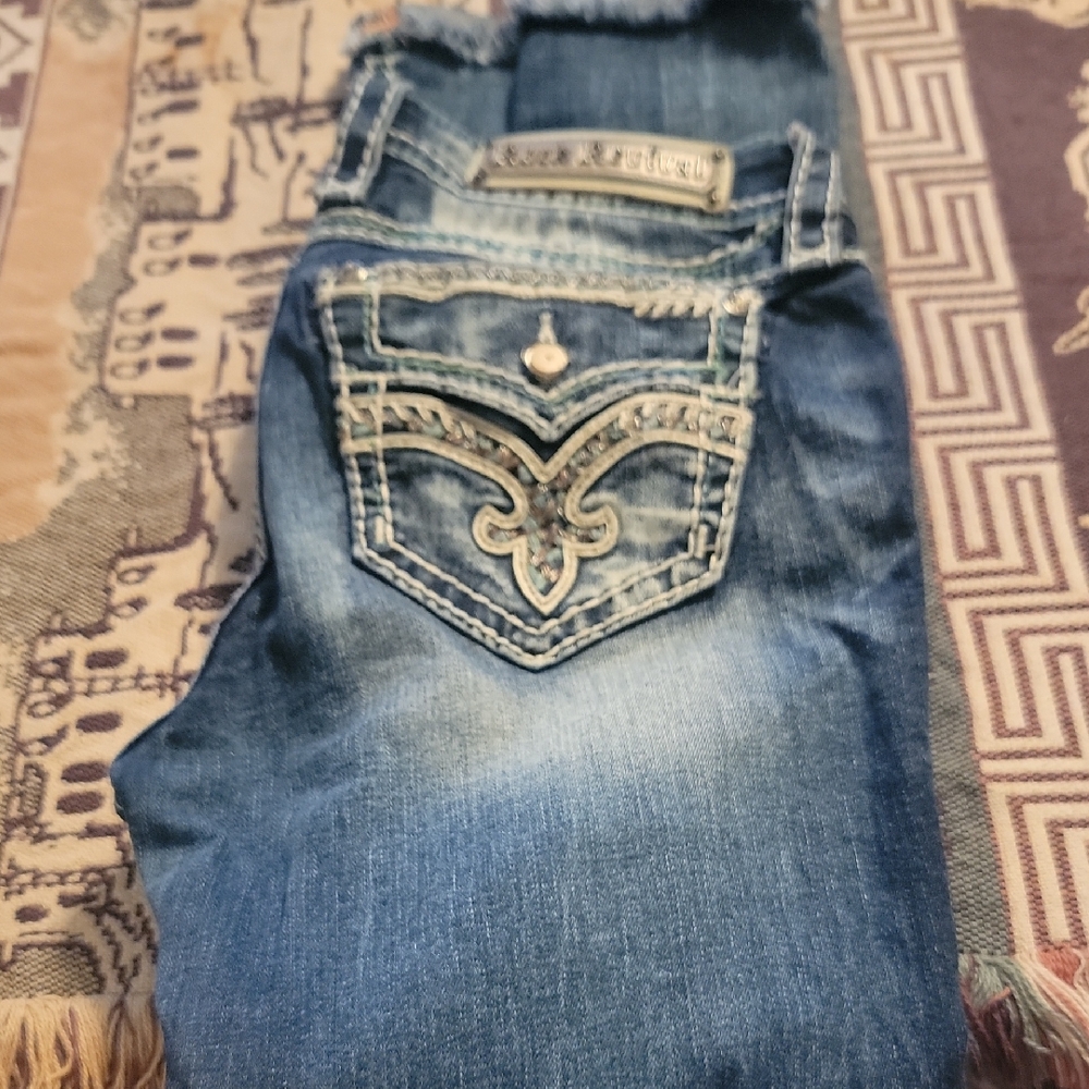 ROCK REVIVAL Women's Blue Skinny Jeans with Embellished Pockets